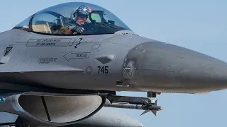 F-16 Fighting Falcon Fighter Jet Take Off in South Korea U.S. Air Force