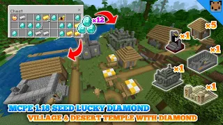 Minecraft pe 1.18 seed - Village & Desert temple / jugle temple with op diamond / stronghold !!