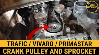 How to replace crankshaft pulley & crankshaft timing belt sprocket Renault trafic vivaro 1.9dci f9q