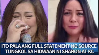 ITO PALA ang Full Statement ng Source tungkol sa HIDWAAN ng mag-inang Sharon Cuneta at KC Concepcion