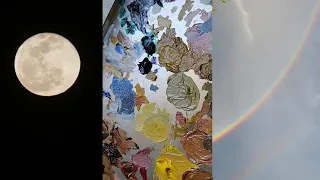 the moon and a rainbow helping me learn to oil paint :3