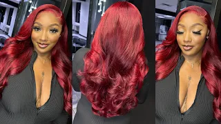 Black to Red Hair Color ❤️  | How to Layer & Curl Your Wig ✂️ |  Body Wave Wig ft . West Kiss Hair