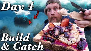 Build'n Catch and Cook Wild Blueberry Bacon Bass - Day 4 of 7 Day Island Survival Challenge Maine