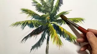 [ Eng sub ]  Watercolor Tree Painting easy tutorial #5 Palm Tree 水彩画の基本〜椰子の木を描くコツ