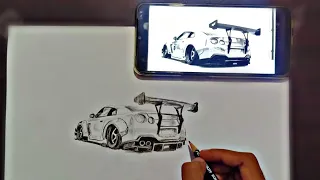 Nissan GT-R Liberty Walk, pencil drawing time lapse video