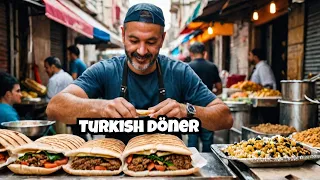 Hot bread with shawarma and meat with dough-Amazing Turkish street food