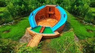 300 Days We Build A Modern Bamboo Resort House With Swimming Pool And Twin Water Slide Resort