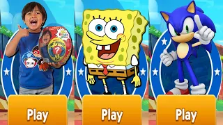 Tag with Ryan vs Sonic Dash - SpongeBob Square Pants vs All Sonic Costumes - All Characters Unlocked