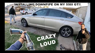 INSTALLING CATLESS DOWNPIPES ON MY F07 550I GT!! (CRAZY LOUD)