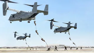 US Marines Perform Dangerous Jump From Massive Hovering V-22 Ospreys