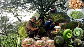 Pure Nepali Organic Wild Veg Fiddlehead Niguro Collecting& Cooking with Rice & Pork Meat in Top Hill