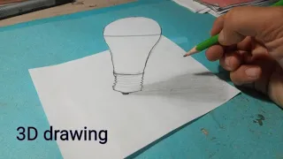 3D hand drawing on paper/ easy and simple drawing electric bulb