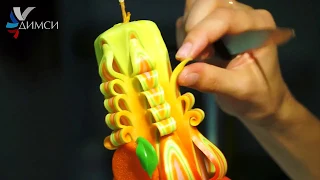 Carved candle handmade "ORANGE". DIY Master-class