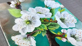Flower Branch - Acrylic Painting ||  Step-by-Step Tutorial