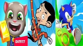 Talking Tom Gold Run VS Mr Bean Risky Ropes VS Sonic Dash Silver