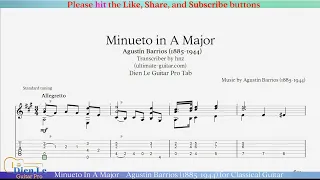 Minueto In A Major - Agustín Barrios (1885-1944) for Classical Guitar with TABs