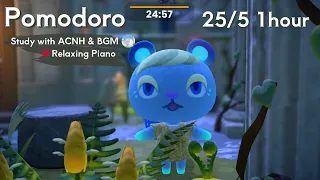 【ACNH study with me】Moonlight Hill | Relaxing Piano🎧pomodoro【25/5  1hour】