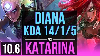 DIANA vs KATARINA (MID) | KDA 14/1/5, Legendary | EUW Diamond | v10.6