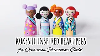 Kokeshi Inspired Heart Pegs for Operation Christmas Child - #HeartPegs -Simple Peg Dolls