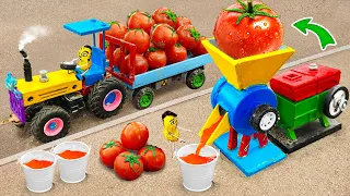 Diy tractor making mini Tomatoes Juice Machine | diy Tank Tractor Transporting Juice | HP Mini