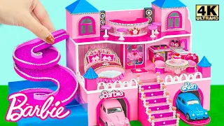 DIY Barbie Dream Dollhouse - Building Pink Barbie Mansion with Miniature Slide Pool from Cardboard