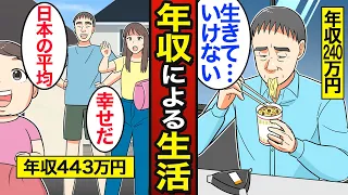 【漫画】年収によるリアルな生活の違い。日本の平均年収443万円…年収345万円…年収317万円…年収241万円…【メシのタネ総集編】