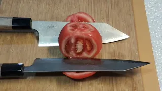 Tomato Test by Nigara SG2 Migaki Tsuchime Kiritsuke 210mm & Bunka 170mm