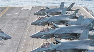 Massive Amount of F-35B Landing Like Helicopters in Middle of the Ocean