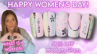 👸 International Women's Day Nail Art | 50% OFF MADAM GLAM! Pastel Nails Chrome Flower Bling Rainbow