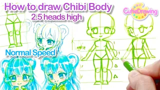 How to draw Chibi body poses with small tips/2.5 heads high/Normal speed Tutorial/Easy/anime