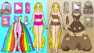 Vestido De Muñeca De Papel - Rich VS Rainbow Barbie Decorate New School Supplies - Woa Doll Español