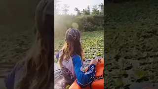 Wife’s a savage ✌🏻 dragging my kayak through an alligator infested canal.