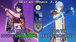 C0 Raiden Hyperbloom & C6 Ayato Hypercarry | 3.2 Spiral Abyss Floor 12 9 Stars - Genshin Impact