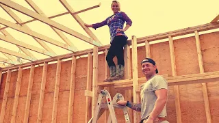 Putting Roof Trusses On Our Garage By Hand!