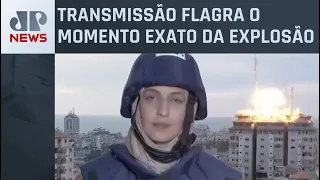 Jornalista se desespera ao ser surpreendida ao vivo por uma bomba