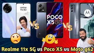 Realme 11x vs Poco X5 vs Moto g62 specs Comparison | Best Gaming Phone Under 15000