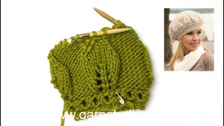 How to knit the leaf pattern in DROPS 123-35