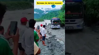 River crossing by bus 😓 extremely dangerous road Nepal 😭