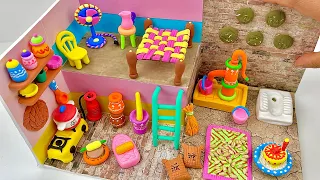 DIY How to make polymer clay miniature  house, kitchen set, Charpai, Hand Pump, Bathroom | Village