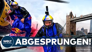 LONDON: "Fallschirmspringer erreichten 246 km/h!" Spektakulärer Wingsuit-Flug durch die Tower Bridge