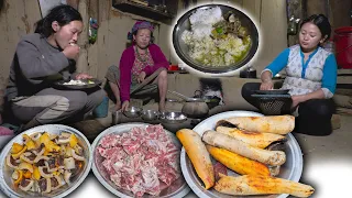 Buff Skin and Bone Dish Recipe || Nepali Village Style Cooking & Eating || nepali village life