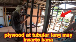 PART#2PAG GAWA NG DEVIDER NG KWARTO GAMIT ANG PLYWOOD AT TUBULAR- NATIVE HOUSE