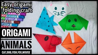 Origami Animals | Craft Ideas | 5 Easy Paper folding Craft | Easy Origami Dog Cat Fox Fish Mouse |