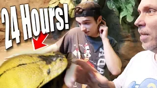 PROBABLY SHOULDN'T DO THIS!! 24 HOURS IN A 20 FOOT SNAKE CAGE!! | BRIAN BARCZYK