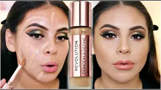 NEW MAKEUP REVOLUTION CONCEAL & DEFINE FOUNDATION: FIRST IMPRESSION + WEAR TEST! | JuicyJas