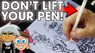 One Line NICKELODEON Drawing Challenge (Fairly OddParents, Danny Phantom, TUFF PUPPY, & Bunsen)