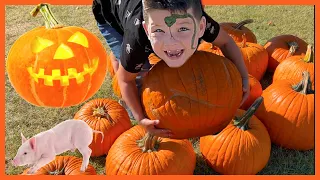 Caleb EXPLORES the Pumpkin Patch! Kids Fun Trip to the Farm with Halloween Pumpkins & PETTING ZOO!