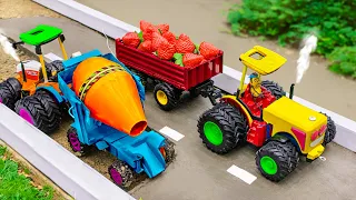 Diy tractor making mini Concrete Mixer Construction | Heavy truck carrying strawberries @sanocreator