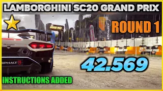 Asphalt 9 | Lamborghini SC20 Grand Prix | Round 1 | 42.569 | 1⭐ | Instructions