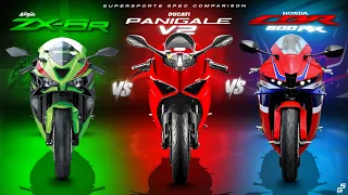 2024 Supersports Spec Showdown ┃ Kawasaki Ninja ZX-6R vs Ducati Panigale V2 vs Honda CBR600RR